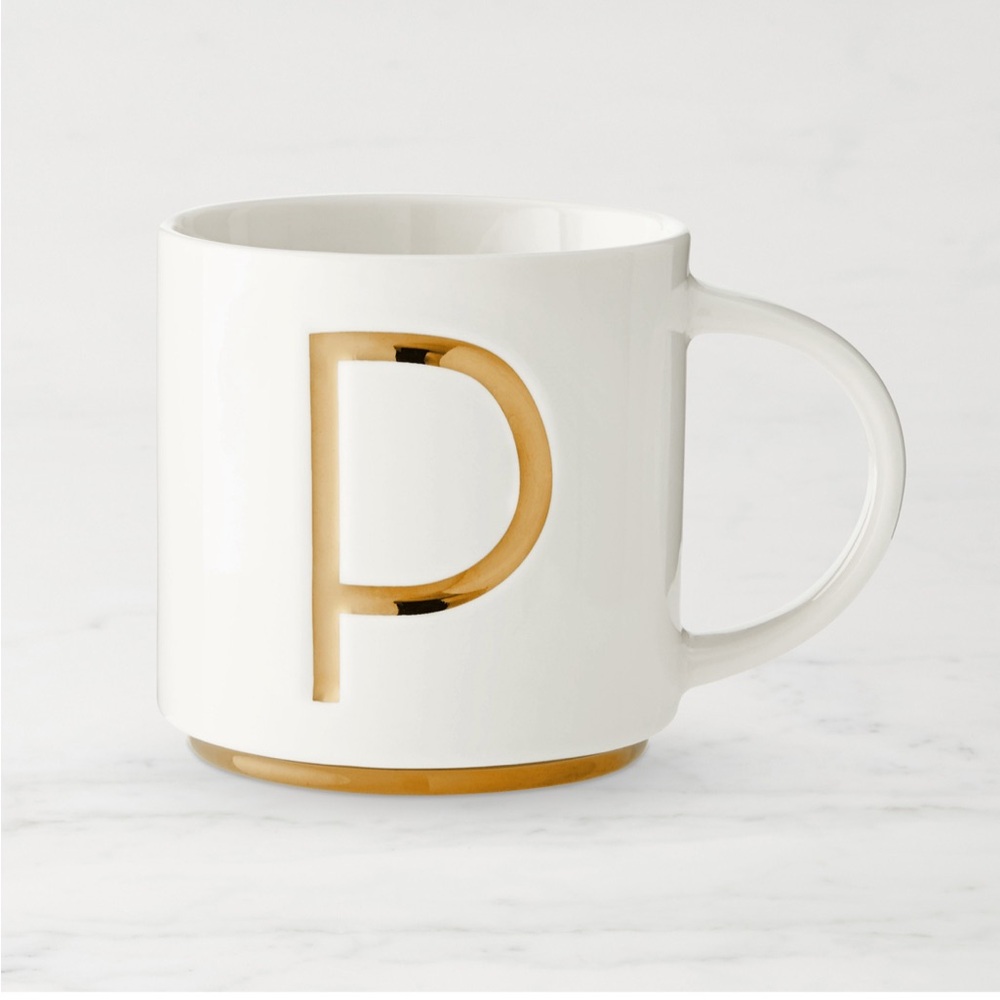 NWOT Williams Sonoma Gold Initial Monogram Mug, set of 2